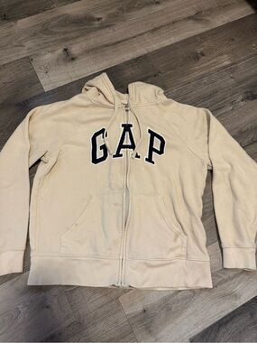 GAP Kids Beige Full-Zip Hoodie with Navy Logo